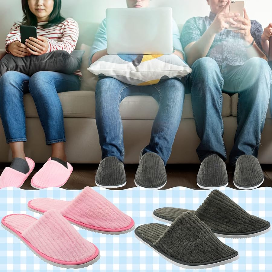 Amazon.com: 10 Pairs Washable House Slippers for Guests Open Toe Spa  Slippers Women Men Soft Disposable Slippers Cotton Linen Hotel Slippers  Bulk Non Slip Breathable for Indoor Travel Bedroom Party (Pink, Gray) :